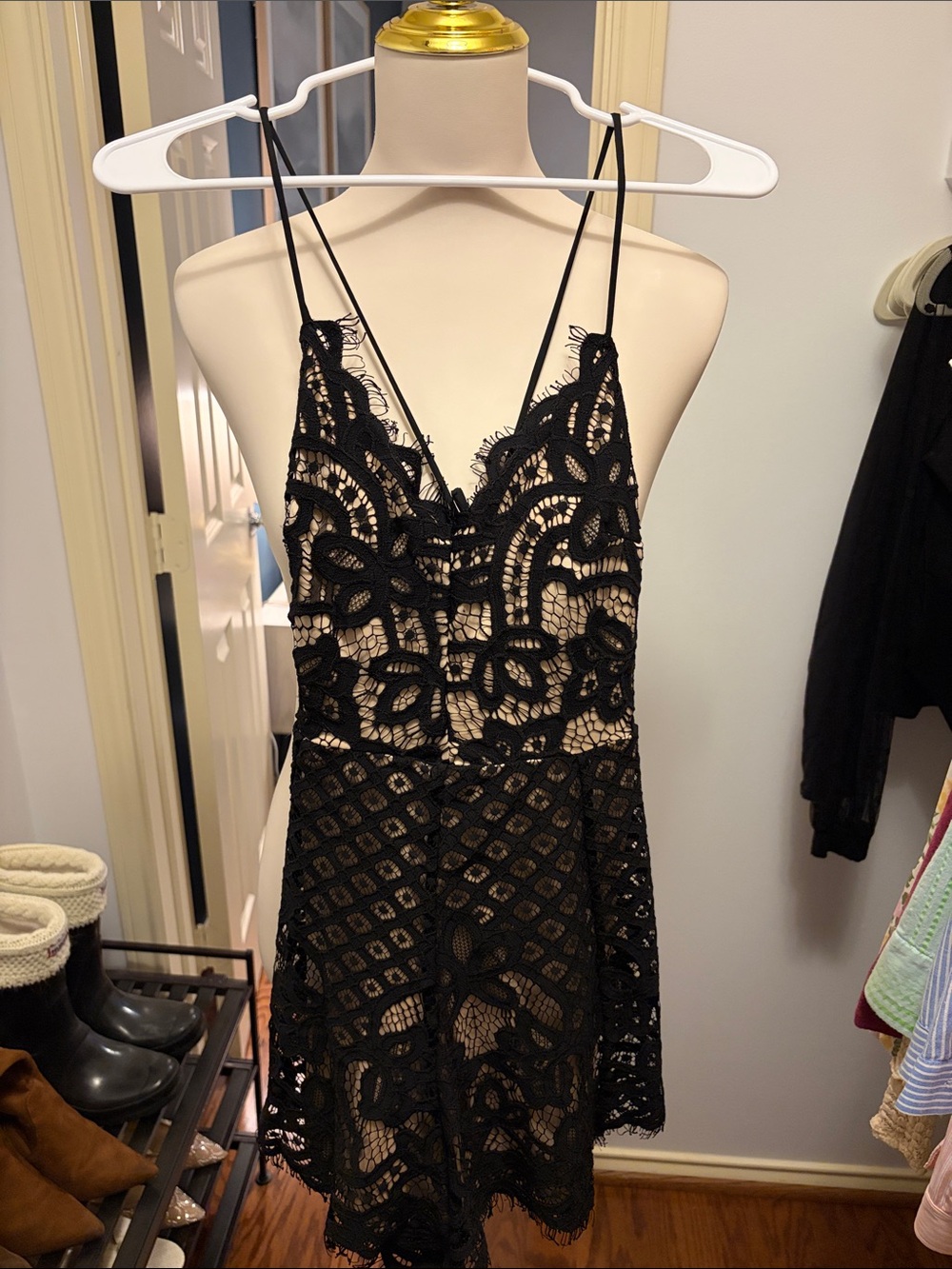 Used EXPRESS Women’s Black Lace Spaghetti Strap Romper